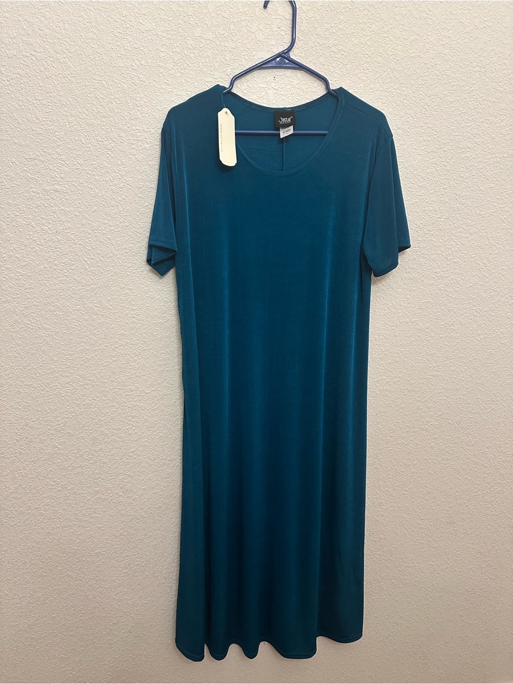 Teal Short-Sleeve Midi Dress — Classic Pull-On Style